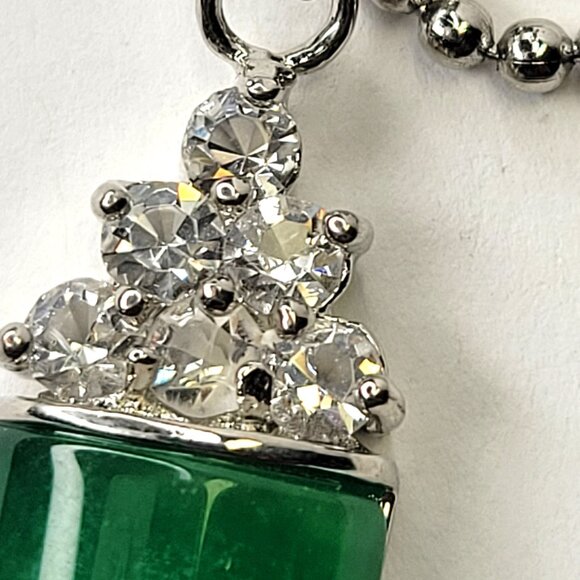 Jade Pendant With Crystal Inlay on stainless steel ball chain - Picture 5 of 16